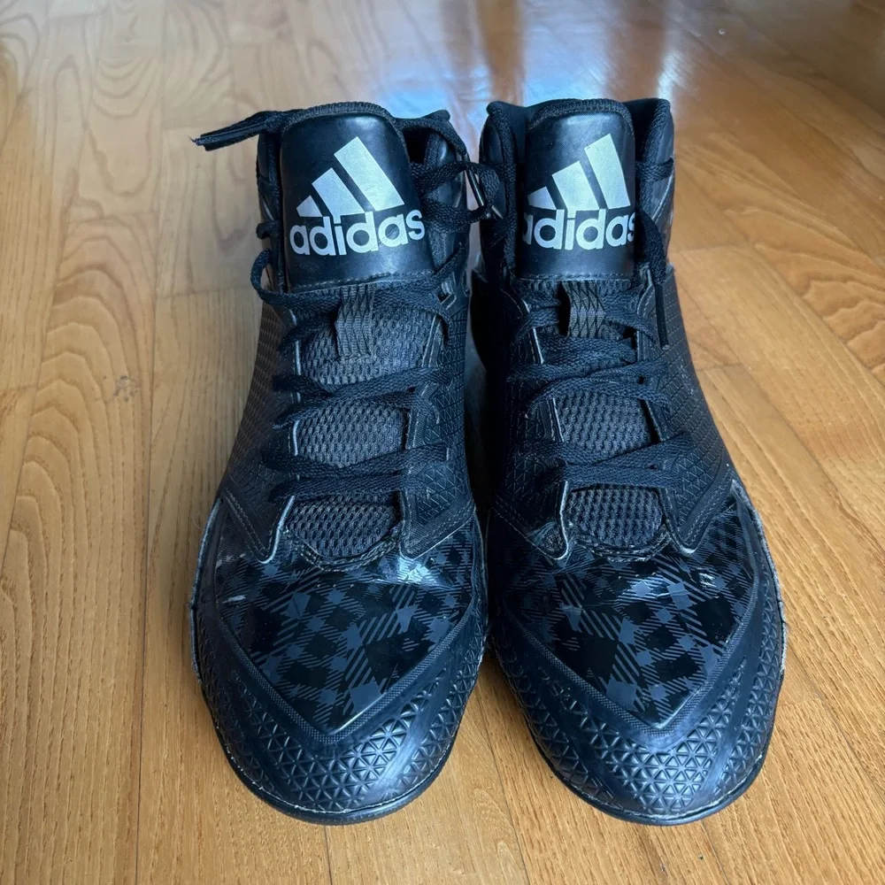 Adidas Mens Football Cleats Freak MD Lace Up Black Silver Spikes Shoes Size 10
